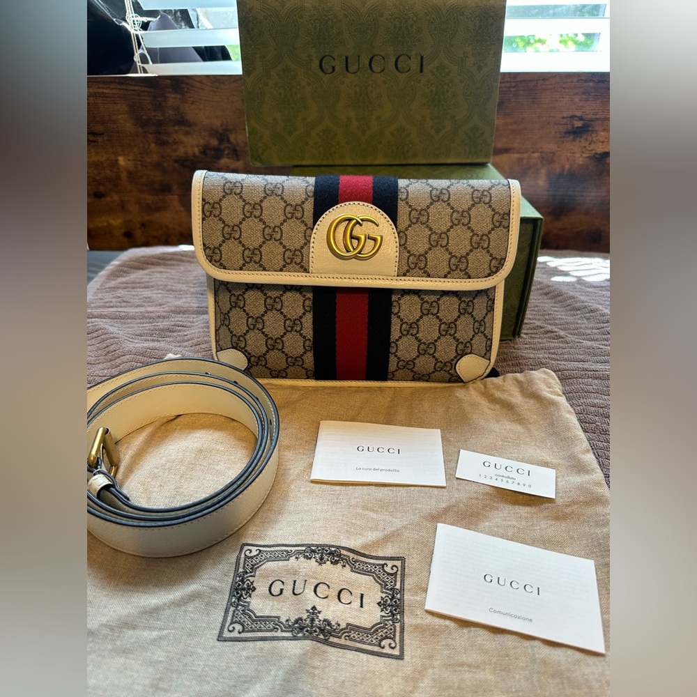 Gucci GG Supreme Belt Bag Web Ophidia Brown/White  100 cm